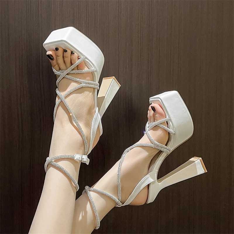 Aneikeh Water Diamd Hollow Open Toe Fi Sexy Ultra High Heel Sandals Nightclub Steel Tube Dance Shoes Gladiator SandalsXJ2500305
