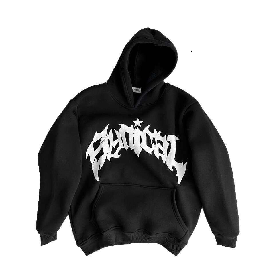 Trendy letter foam printed loose and fashionable hot stamping 3D three-dimensional pattern hooded sweatshirt