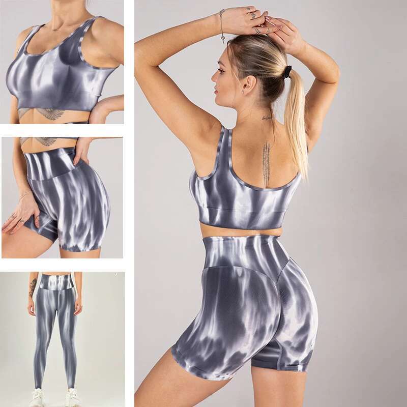 Aurora Die Color Woman Clothes Crop Stretched Yoga Bra Sports Shorts And Long Leggings Match Set Fiess Clothing