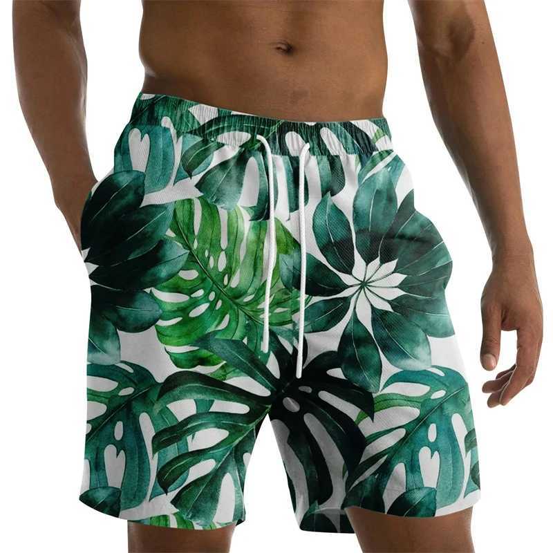 Coconut leaf mens flower beach fabric summer plus size swimsuit mens board shorts casual Hawaii 3D holiday tree trunk stripesXJ250304
