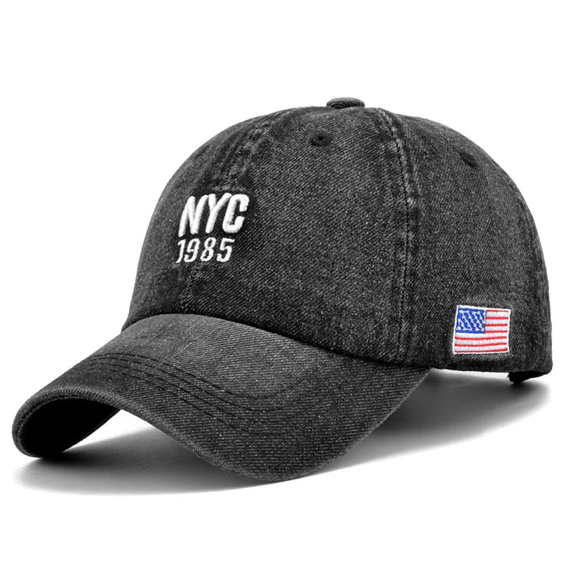 Fashion NYC 1985 Embroidery Denim Baseball Caps Adjustable Outdoor Casual Adult Wash Sports Golf Sun Hats 250228