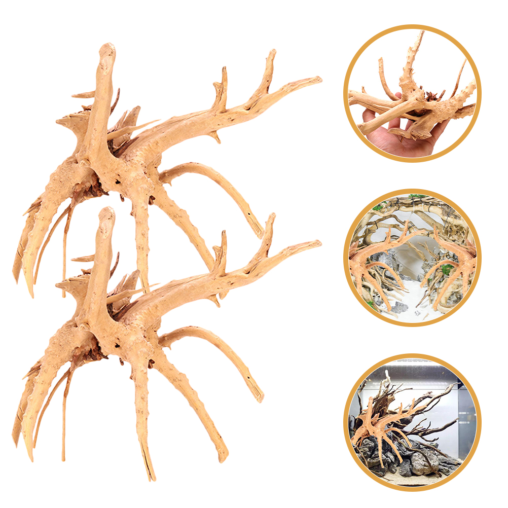2 Pcs Coasters Decoration Dead-wood Ornaments Decorate Reptile Tree Bark Tank Khaki Aquarium Spider for Snake Spiders