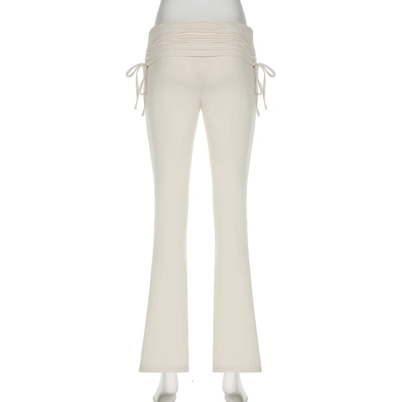 Darlingaga Casual Drawstring Tierred Folds Skinny Flare Pants Women Streetwear Basic Sweatpants Low Waist Sporty Chic Trousers 250304