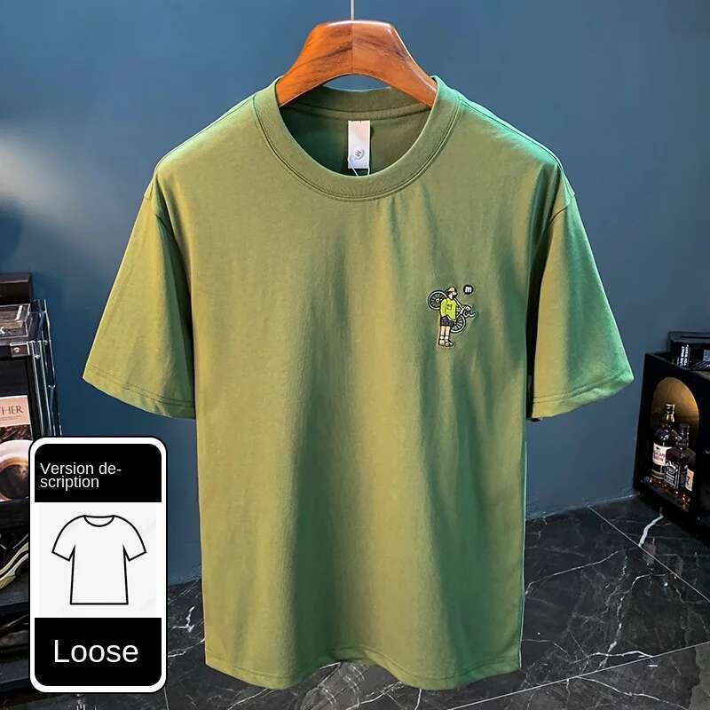 2024Summer New T-Shirt Trendy Printed Literary Youth Short Sleeve Men's Fashion Street Sports Breathable Top