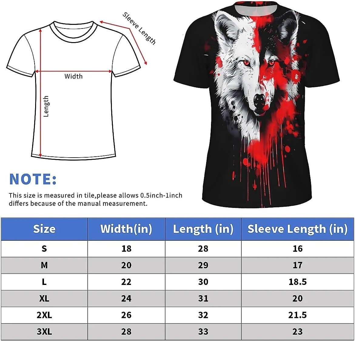 Mens T shirt Men's Novelty T-Shirts Graphic 3D Print Summer Short Sleeve Tee Shirt Red and White Wolf tee Casual tops summer clothes cool