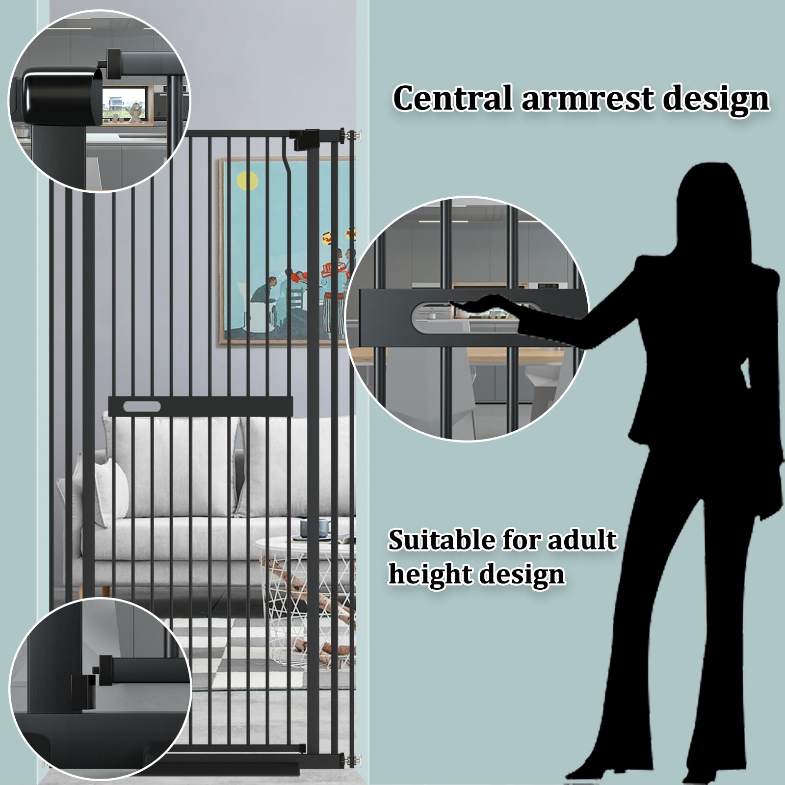 Extra Tall Cat Gate Wide Pressure Mounted Tall Gate Metal Black Dog Pet Cat Tall Gates for Doorways
