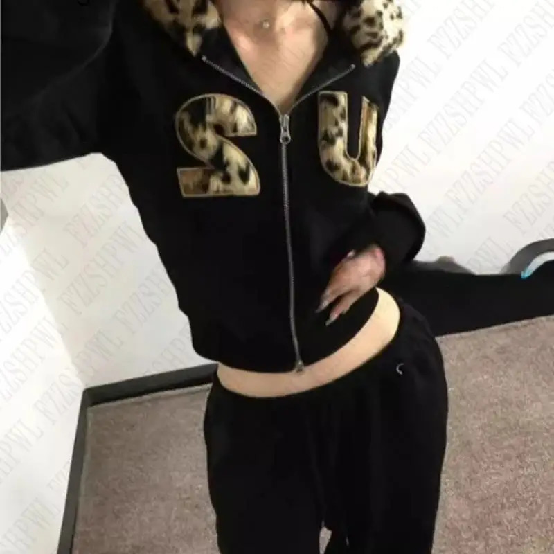 Y2K Women Leopard Print Hoodies Clothes Hip Hop Graphic Punk Aesthetic Gothic Fashion Vintage Zip Up Hoodies Streetwear EMO Girl 250304