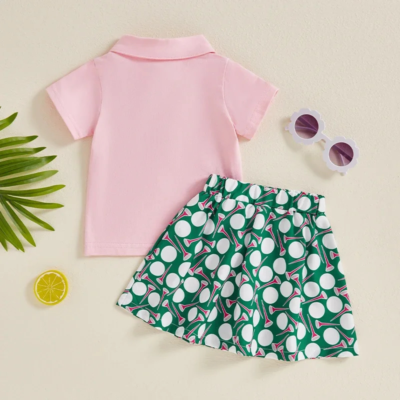 -04-23 Lioraitiin Kids Girls Summer Outfits Short Sleeve T-Shirt and Baseball Print A-Line Skirt Set Toddler Cute Clothes 250304