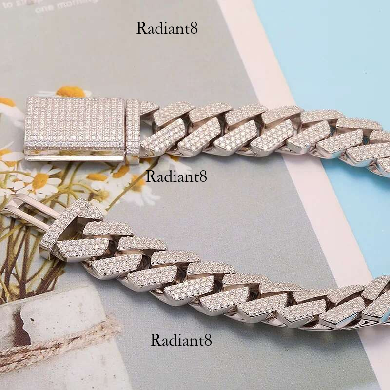 Sier 12mm Wide D Color Moissanite Hip Hop Punk Denim Bracelet European American Style Men And Women's Same Model 7-9 Inch