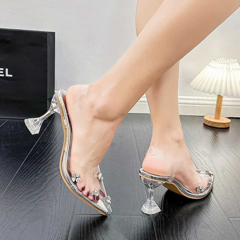 2025 New Fi Rhine Decoration Wens Transparent High H Sandals Point Toe Wedding Party Brand Wens Sandals Y250304