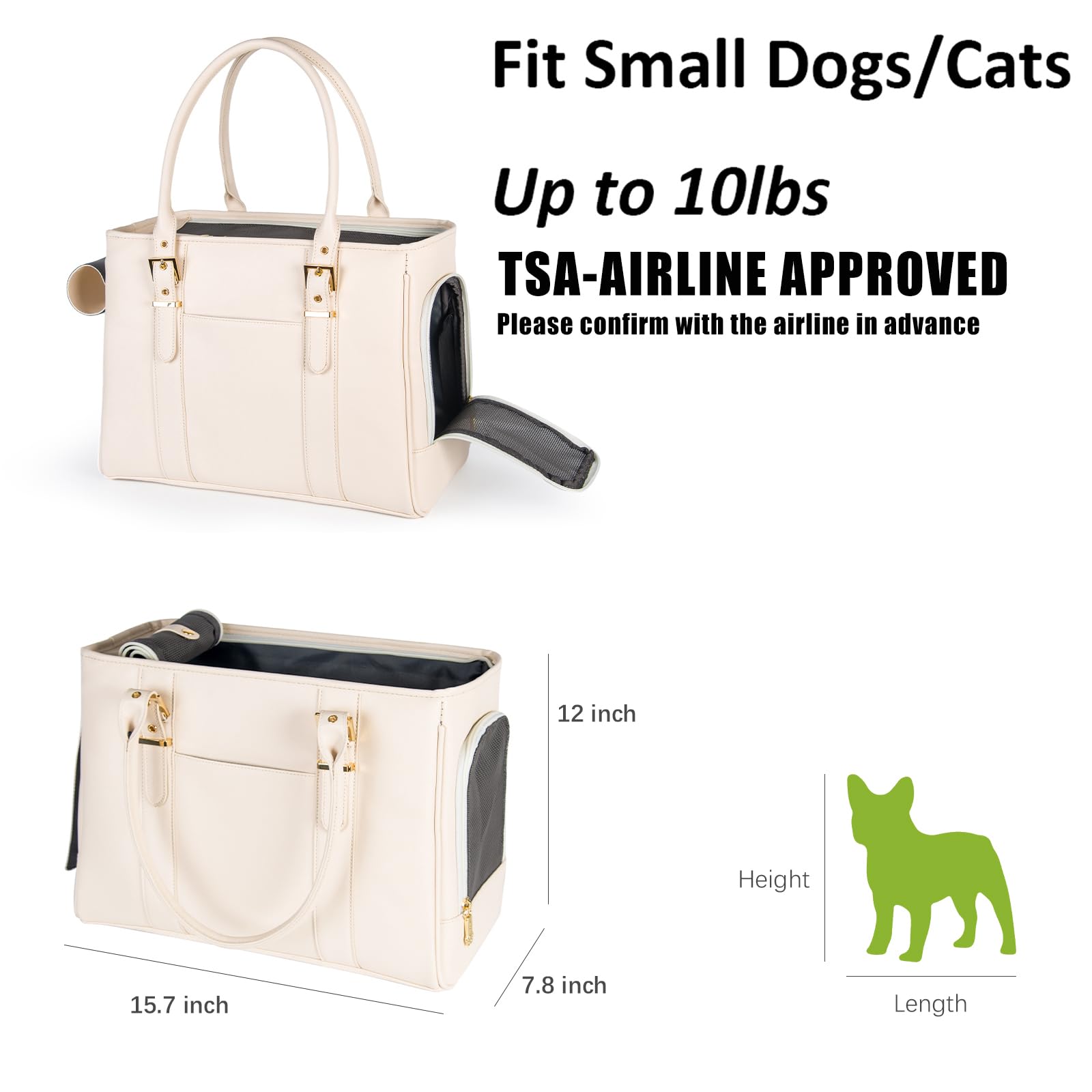 Fashion Pet Carrier Dog Purse Cat Bag Soft-Sided Carriers Travel Airline Approved, Stylish Leather Tote Handbag for Small Animal Puppy Kitten