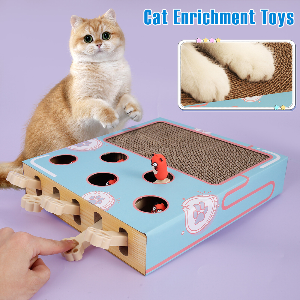 Cat Enrichment Toys Fun Cat Mole Game Interactive Pet Puzzle Toys with Cat Scratching Board Pet Supplies for Indoor Pet Exercise