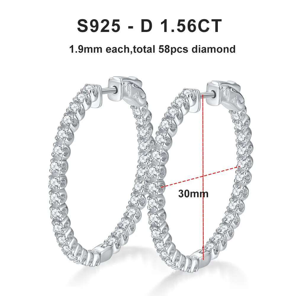 Hoop Moissanite Earrings for Women GRA Certified 2mm D VVS1 s Sterg Sier Plated White Gold Dia Wedding Earring