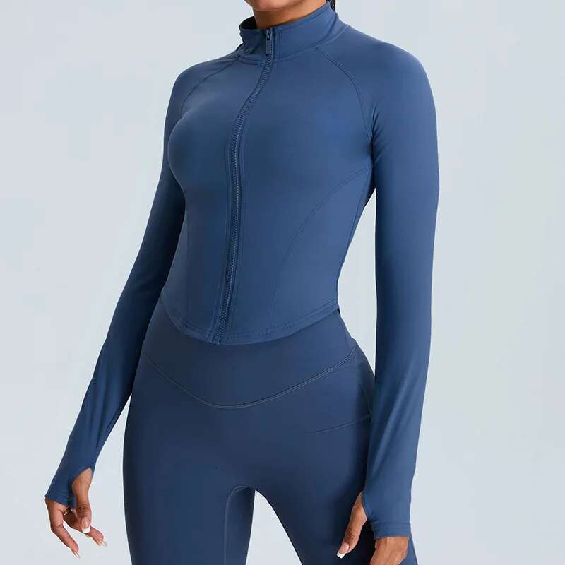 Outdoor Zipper Sports Long Sleeved Women Slim Yoga Clothes Quick Dry Cardigan Stand Up Collar Running Fiess Jacket Top Kl-My