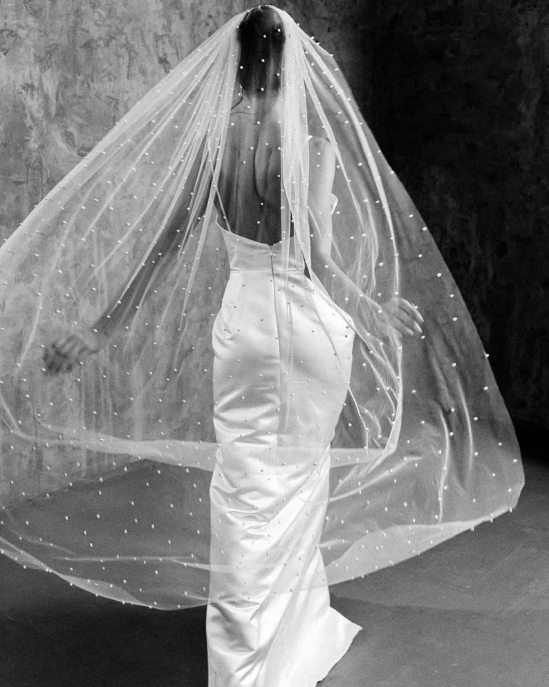 Romantic Tulle 1 Tier Pearl Wedding Bridal Veil With Metal Comb White Ivory Long Bride Hair Accessories Dl0126 Youmaidress