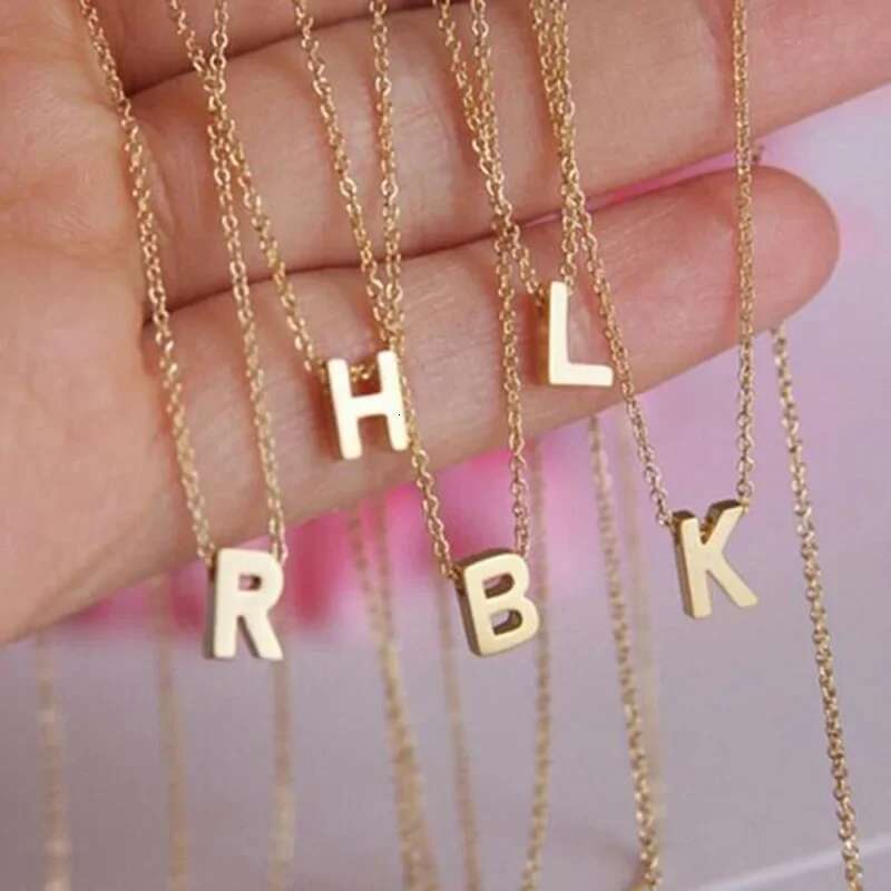 stainless steel Initial Gold Color Cut Letters Single Name Choker Necklace For Women Pendant Jewelry Gift dropshipping