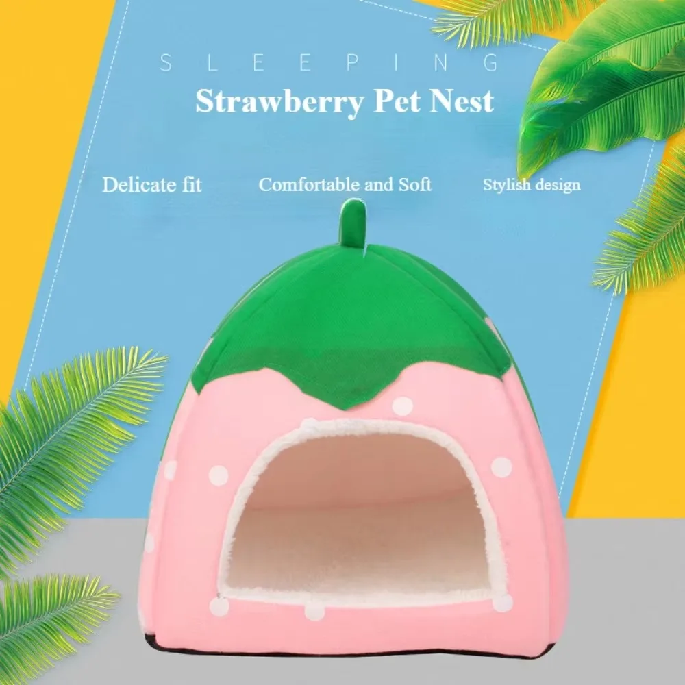 Strawberry Hamster Hideaway Hut Cage Accessories for Autumn Winter Cute Pet Sleeping Utensils House Guinea Pig Hideout Small Bed