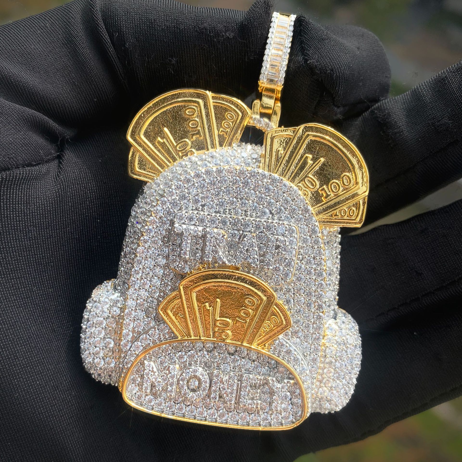 Hip Hop Originality Money Bag Pendant Necklace Bling 5A Zircon Gold Plated Mens Rap Jewelry