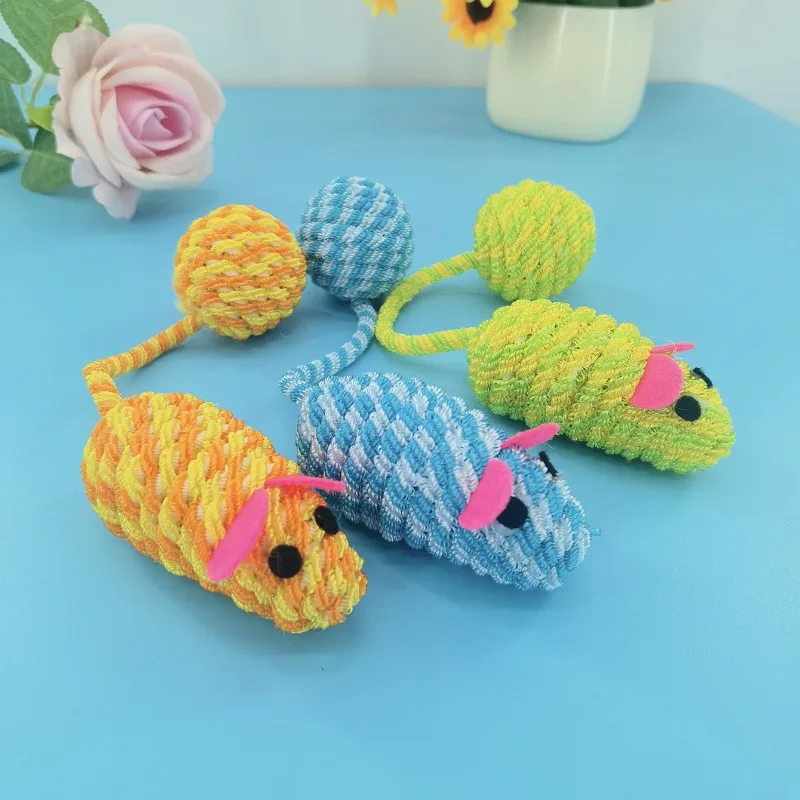 1pcs Pet Cat and Mouse Toys Colorful Woven Mouse Tail Ball Playing with Cats Rustling Sound Self Fun Toys Pet Supplies