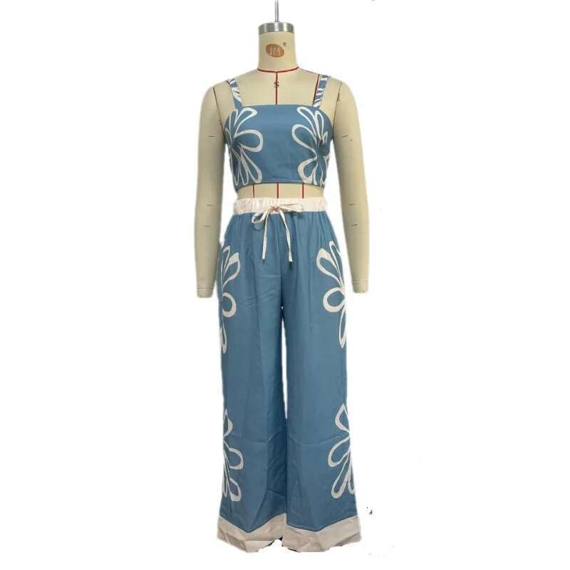 2025 New Summer Casual Women's Fashion Sexy Wer Strap Top Wide Leg Pants Set European And American