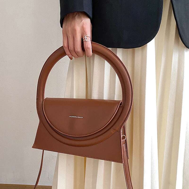 Women Round Ring Handbags Large Circle Design Tote Leather Shoulder Bag Female Fashion Crossbody Shopping Top-Handle Bags