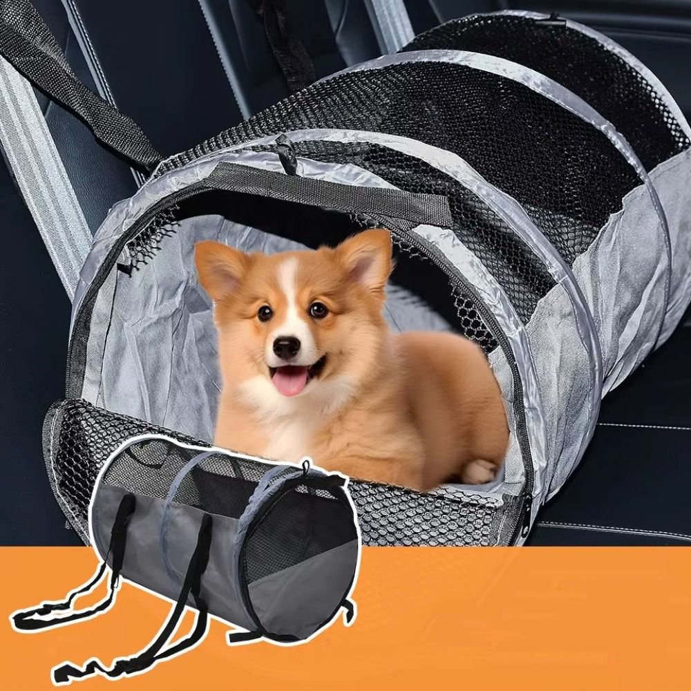 Foldable Pet Car Bag with Safety Belt Cylindrical Dog Car Seat Carrier Large Capacity Wear-resistant Car Rear Dog Seat Tent