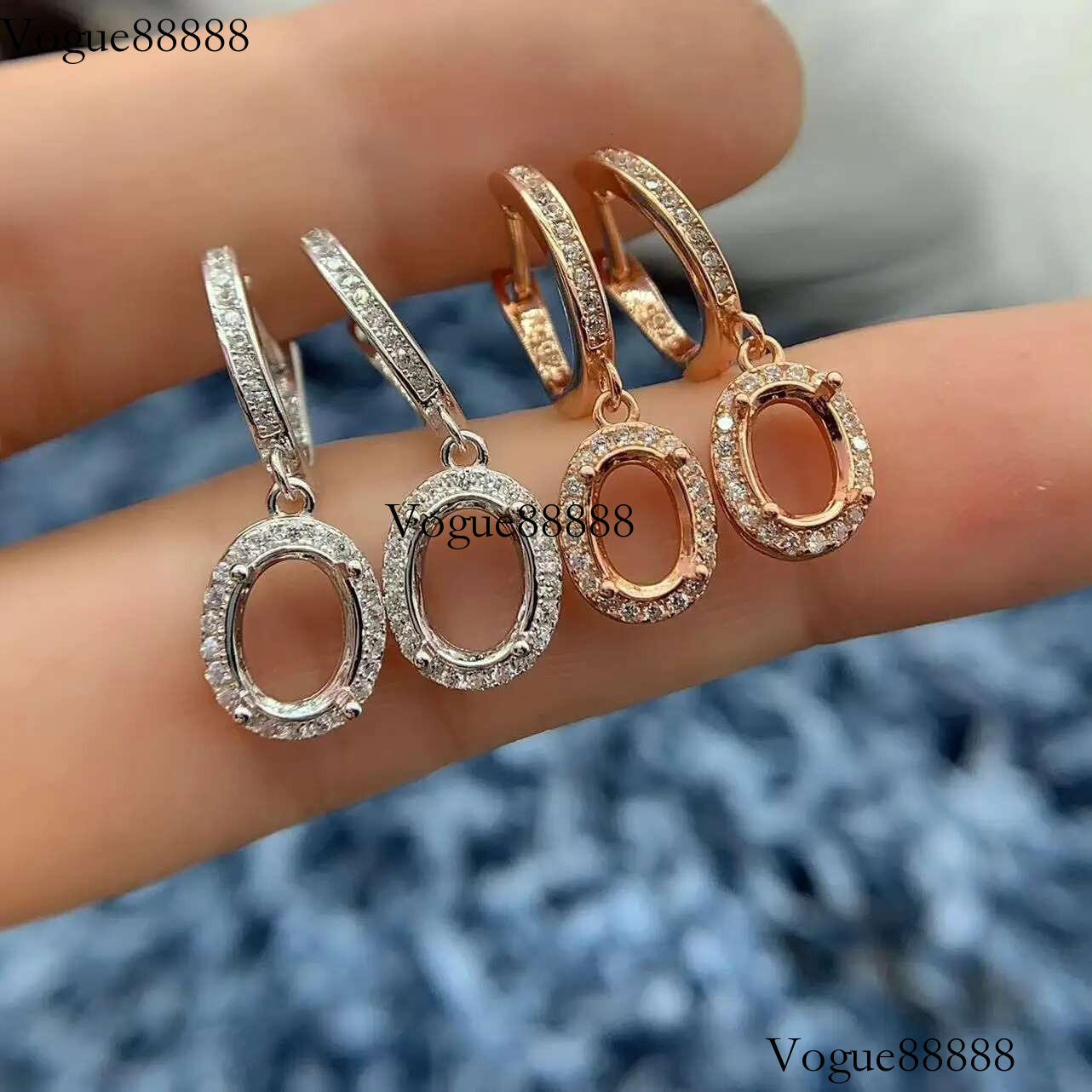 MeiBaPJ Inlay Elliptical 5*7/6*8/7*9/8*10mm S Sterg Sier DIY Empty Earrings Full Drilg Weddings Exquisite Jewelry