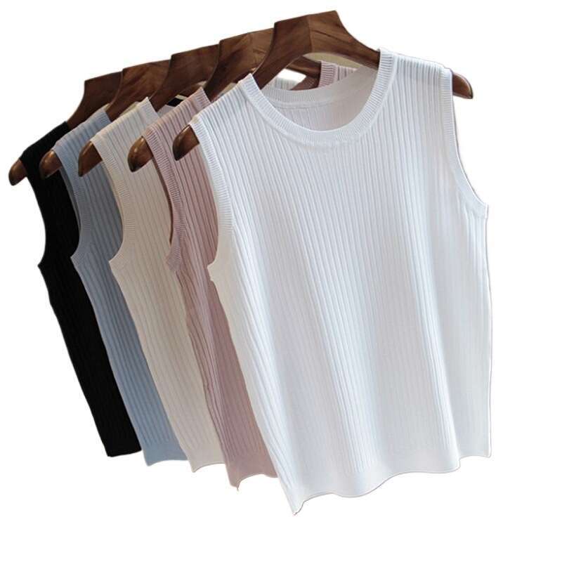 Vests 2025 Korea Top Summer Sleeveless O-neck Knitted Blouse Shirt Clothes Women Tops