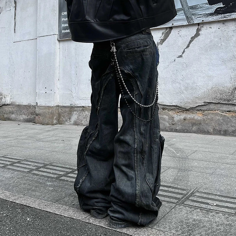 PFNW Niche Shaped Deconstructed Stained Straight Jeans Mens High-end Spring Casual Wide Leg Pants Denim Trousers 12C1592 250304