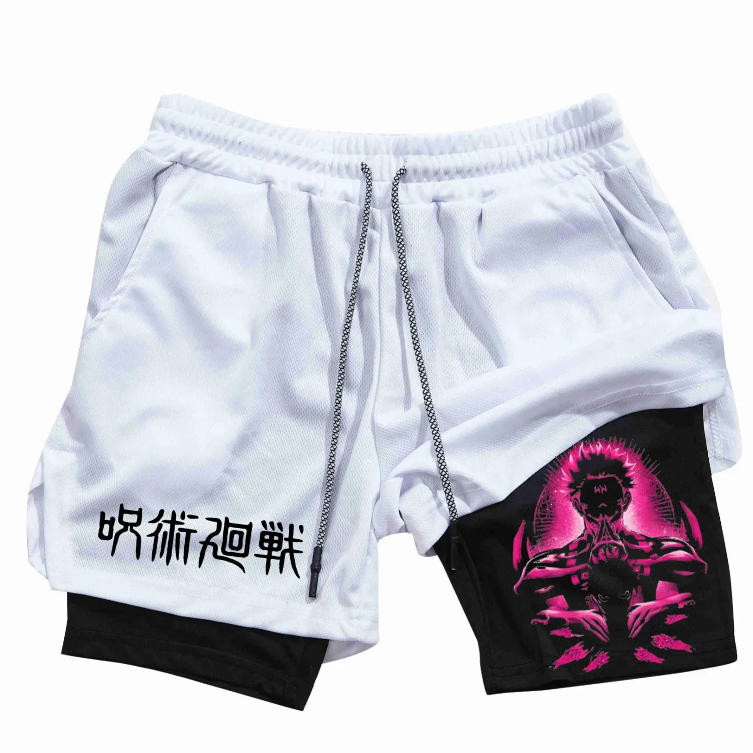 Itadori Yuji 2 in 1 Compression Shorts for Men Anime Jujutsu Kaisen Performance Basketball Sports Gym with Pockets 250224