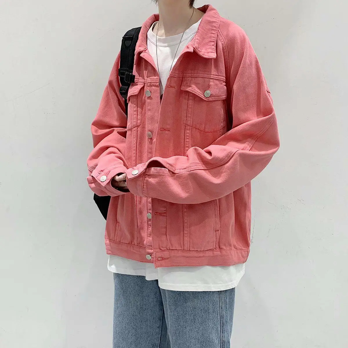 Lapel n Versatile Spring Autumn Denim Jackets for Men Trendy s Loose Boys Couples Solid Color Jacket Tops 250225