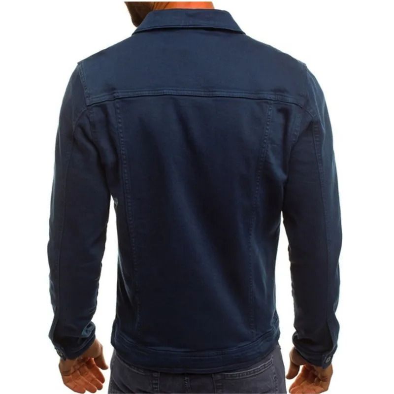Mens Single Breasted Washed Denim Jacket Solid Long Sleeve Cardigan Spliced Coat Outerwear Safari Style Button Pockets 250225