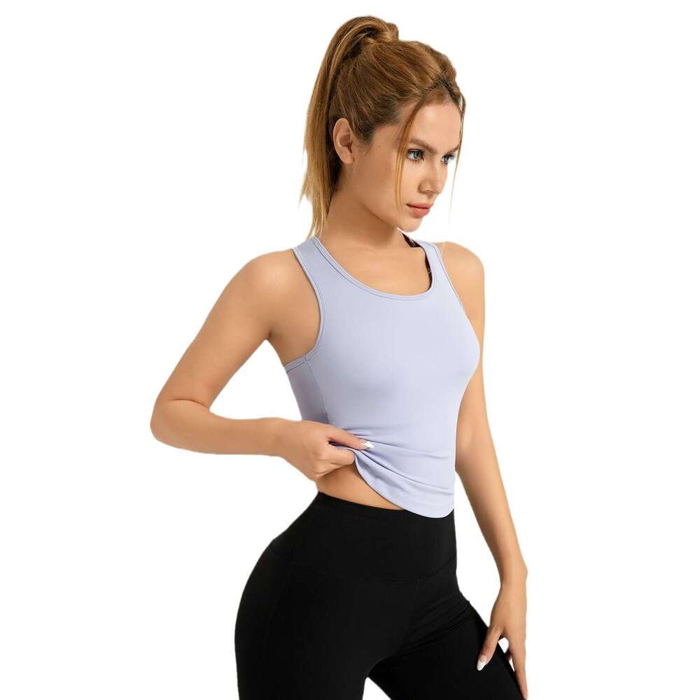 Special Zone Peach Yoga One Piece Fixed Round Neck Tight Anti Light Out Non Running Cup Sports Tank Top KLMY