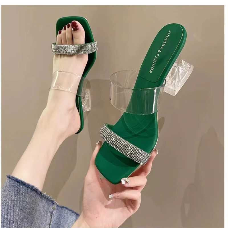 Square in water diamond Shoes Transparent Sexy Wen Sandals High H Sandals Crystal Pumps Shoes summer new Shoes Y250304