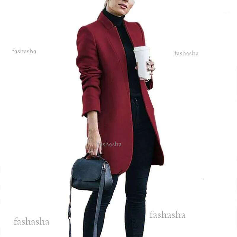 2020 New Plus Size Womens Woolen Coat Office Lady Autumn Solid Color Stand Collar Woolen Long Coat Cardigan For Womens Clot