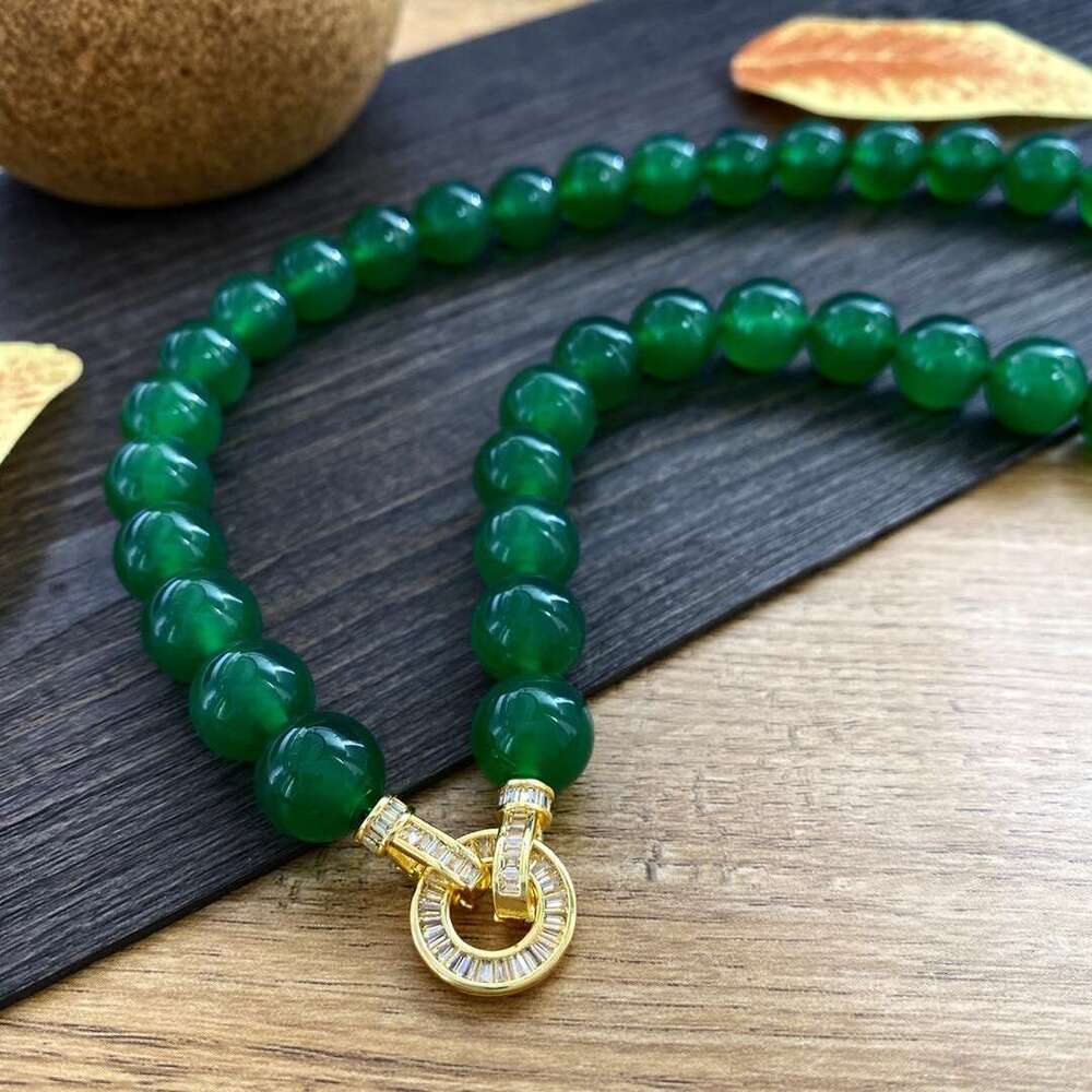 New style natural green agate necklace, simple crystal jadeite color series bead, Chinese trend jewelry gift