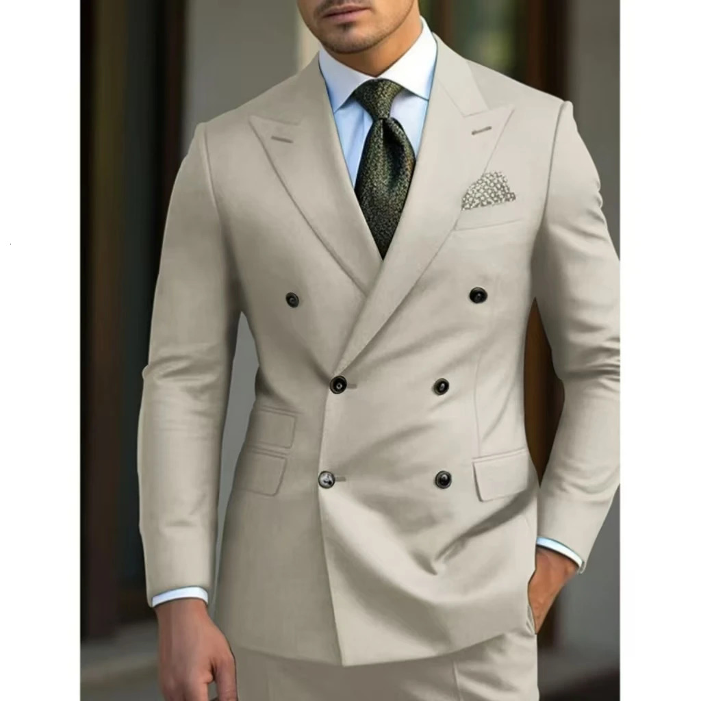Mens Suits Classic Slim Fit 2 Piece Blazer and Pants Double Breasted Lapel Men Wedding Suit Tuxedo for Prom Party 250224