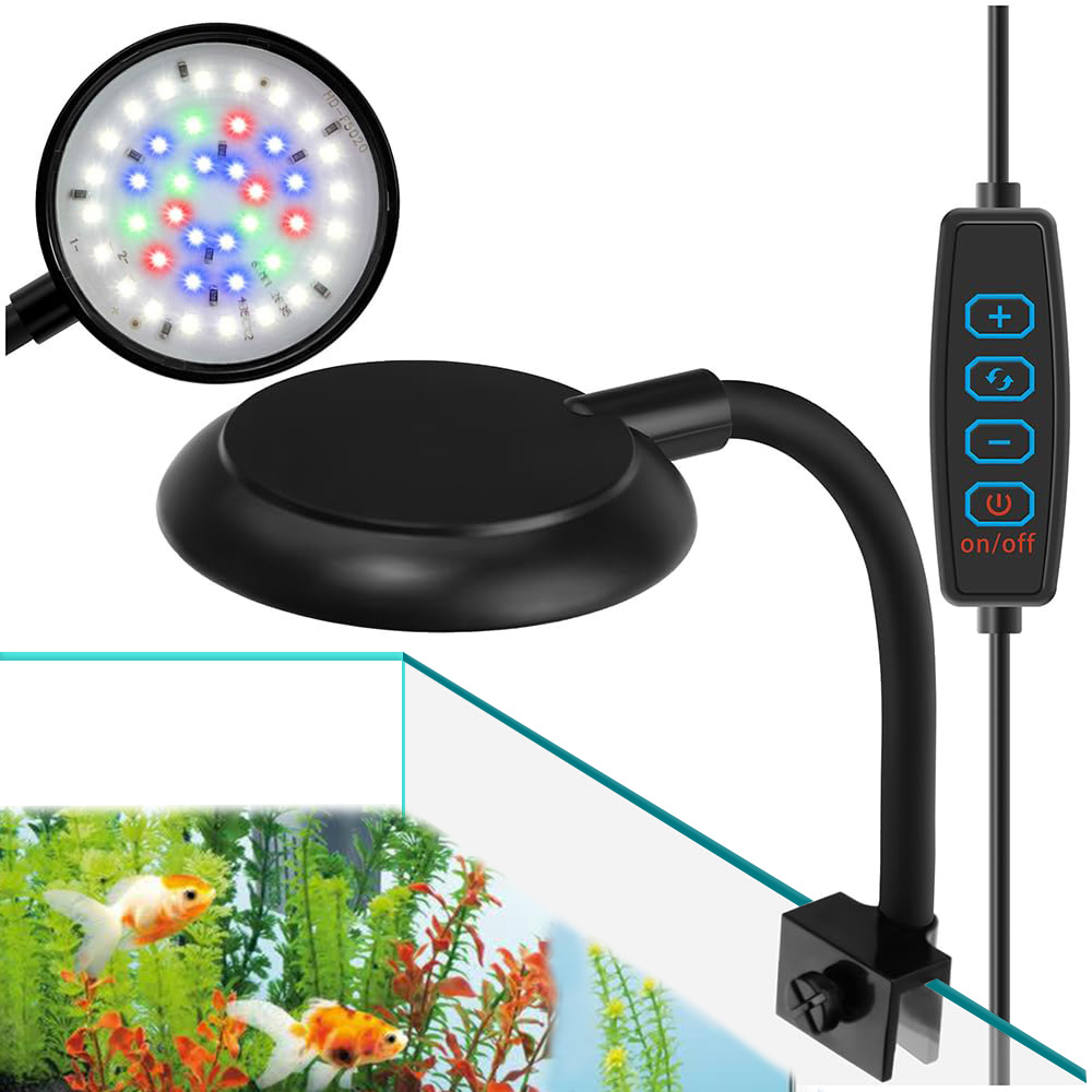 7W LED Aquarium Light for 1 to 5 Gallon Fish Tanks Clip On Light USB Aquarium Lamp with Full Spectrum Dimmable with Timer