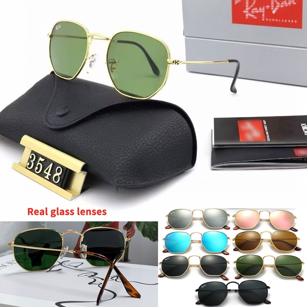Gold 2025 fashion designer classic TopRb glasses high quality metal frame real glass hexagonal sunglasses 3548 with box