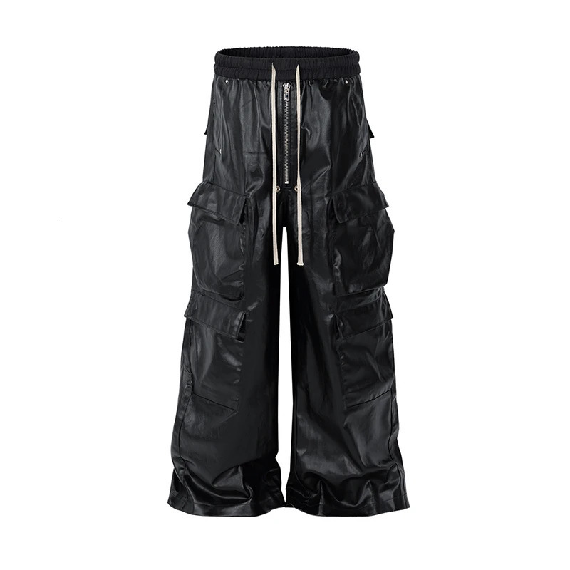 PFNW American Mens Trousers Drawstring Multiple Pockets Matte Coating Silver Stacking Slightly Flared Cargo Pants 28W5487 250304