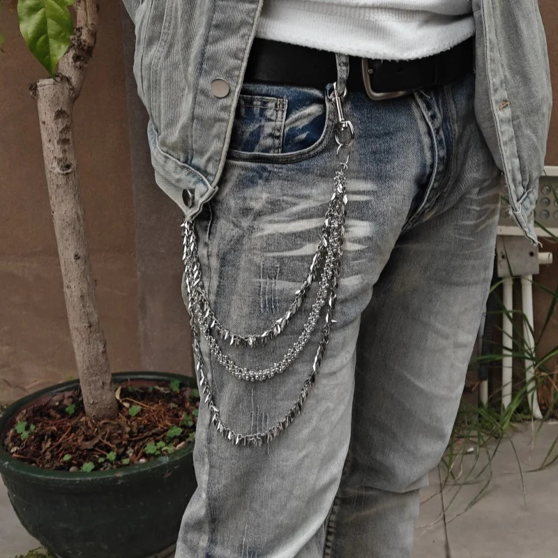 Copper Flower leaves Three layers Minimalism Pants Chain Men And Women Jeans Versatile Accessories y2k Hip Rock Key Chain 250303