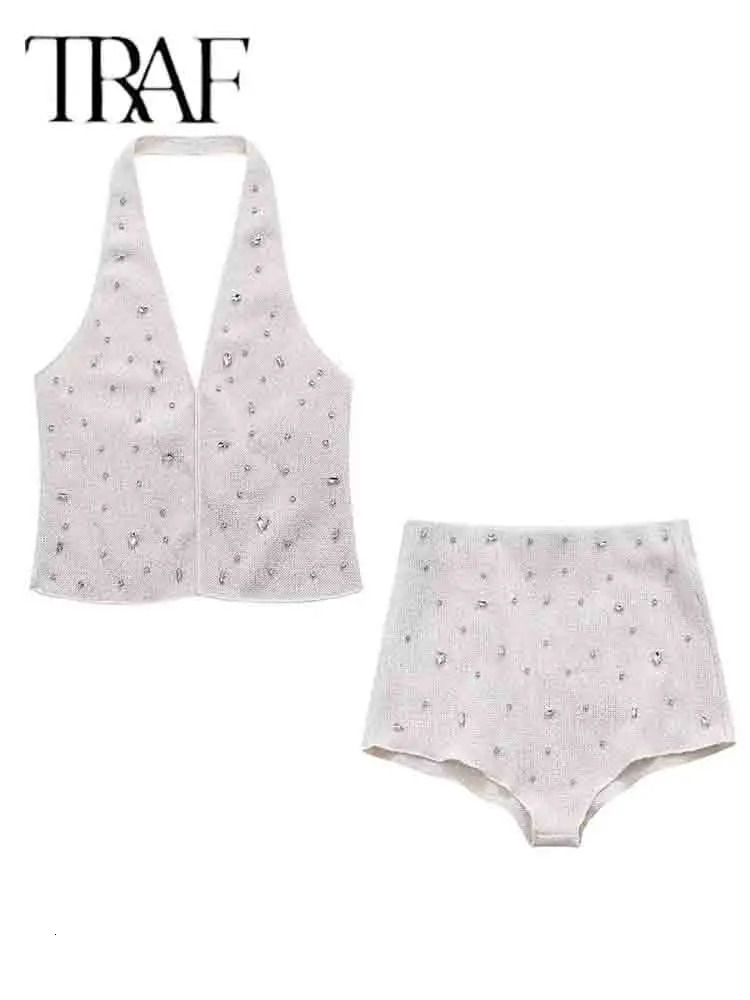 TRAF Casual Chic Sets For 2 Pieces Sleeveless Knitted Vest Shorts Two Piece Suit Spring Summer Women Outfit 250228