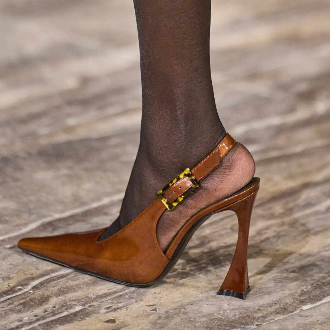 Pointed Toe Cap Air Tight Heel Super High Heels Patent Leather Needle Buckle Sexy Plus Size Hollow Sandals for Women 250228