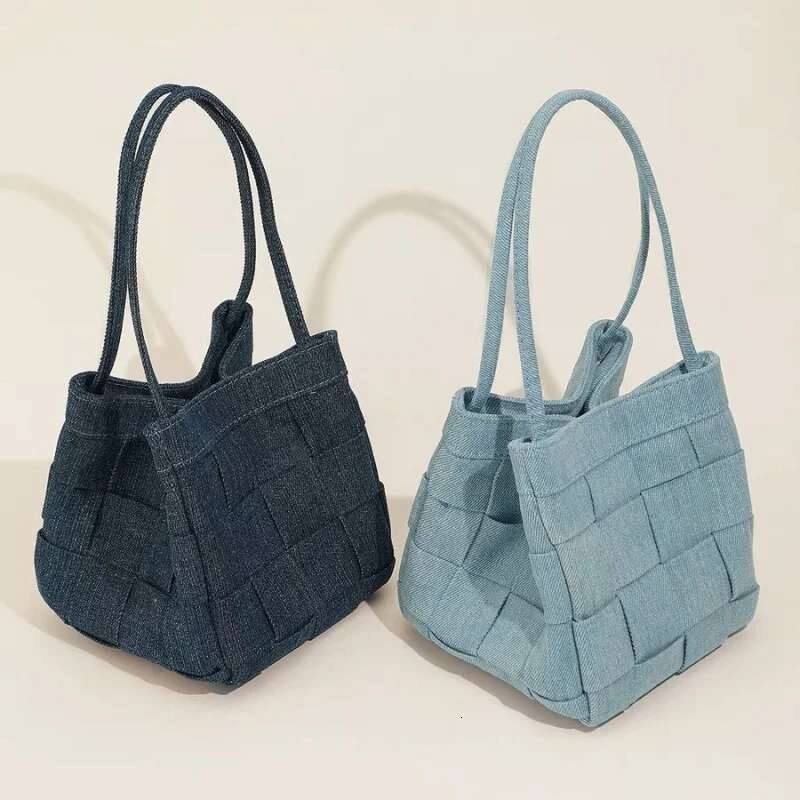Small Handmade Woven Handbag Simple And Fashionable Canvas Bucket Denim One Shoulder Crossbody Bag 2 Shapes designer handbags women