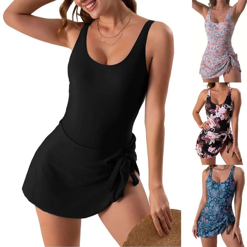 2024 Women New Solid Print Sg Sexy High Waist Swimwear Summer Tankini Beach Wear Bathing Suit For Female Tie Knot Swim Dresse Km-Ly