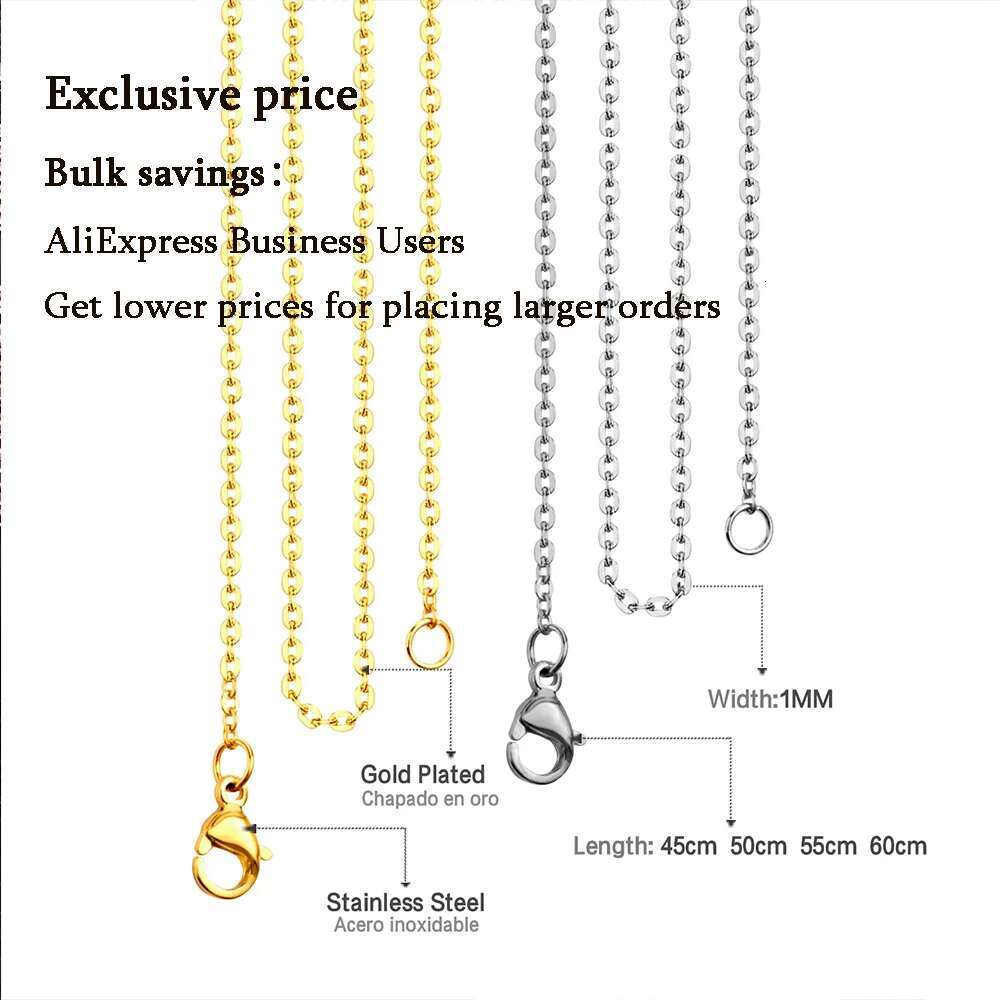 10Pcs/Lot Stainless Steel Chains 2mm/1mm O Shape Rolo k Cuban Long Necklace For Women Pendant DIY Jewelry Wholesale