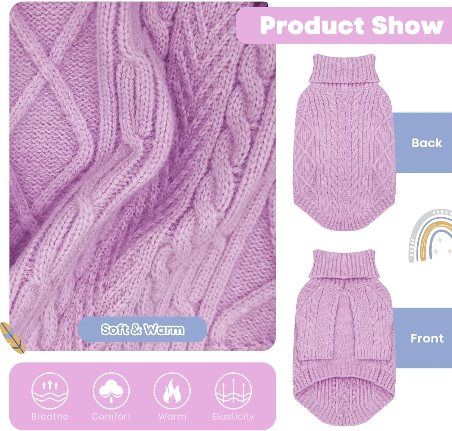 Dog Sweater for Small Dogs, Small Dog Christmas Sweater, Pullover Turtleneck Warm Soft Knitwear for Girl Boys Male Female Chihuahua, Bulldog, Dachshun