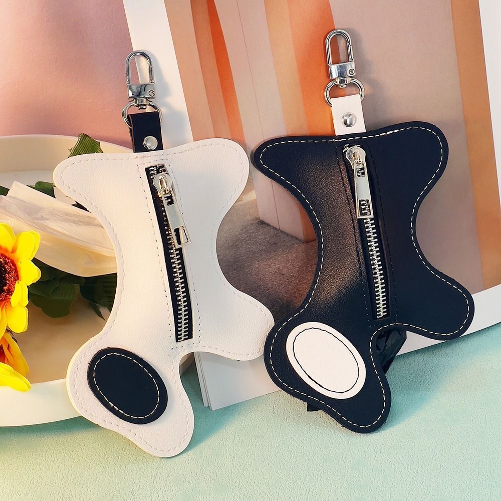 Leather Dog-Shaped Pet Poop Trash Bag Hanging with Buckle Dog Poo Bags Dispenser Travel-Friendly Pet Poop Bag Holder