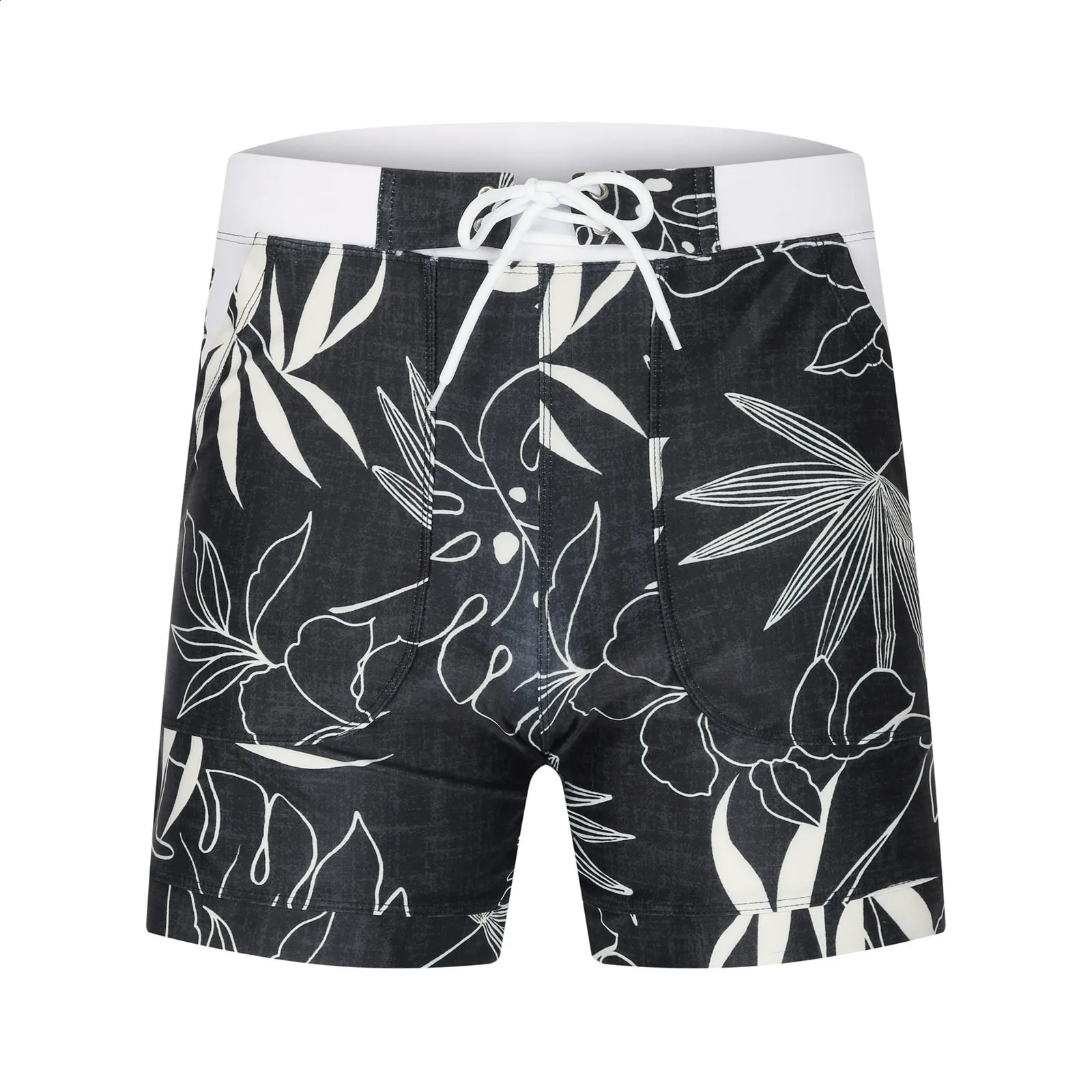 Summer Mens Beach Swimming Trunks Drawstring Elastic Waist Swimsuit Shorts Man Plus Size Quick Drying Swimwear Z260314