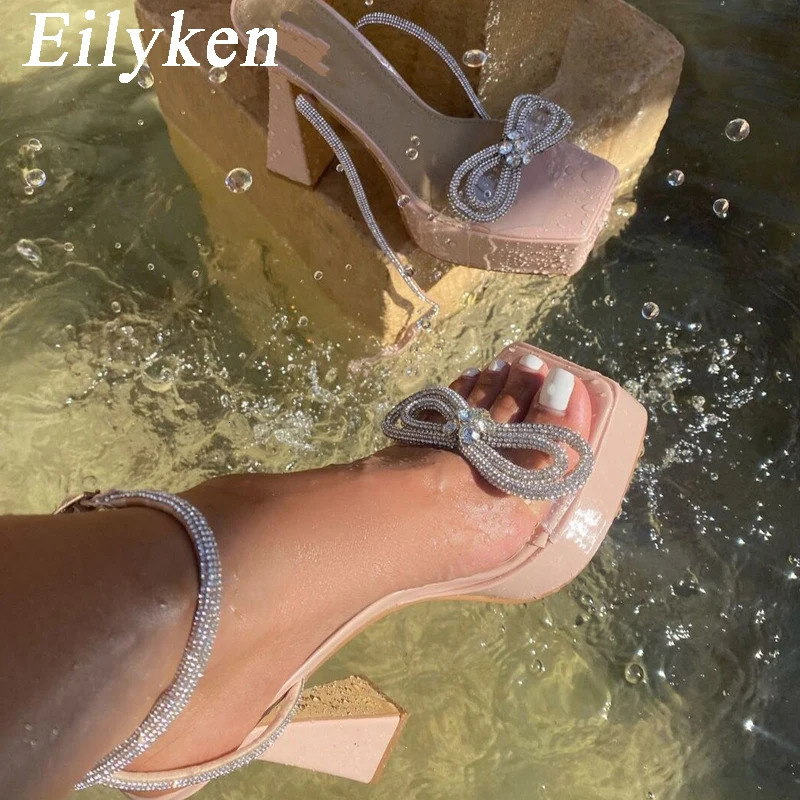 Equal Sexy Crystal Rhinestone Platform Women Sandals Fashion Open Toe PVC Transparent Super High Heel Female er Shoes 250228